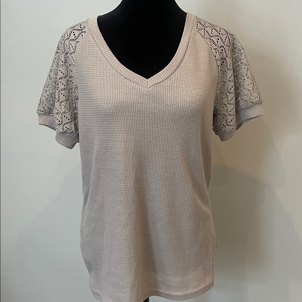 Women's grey with Lace Sleeve Top